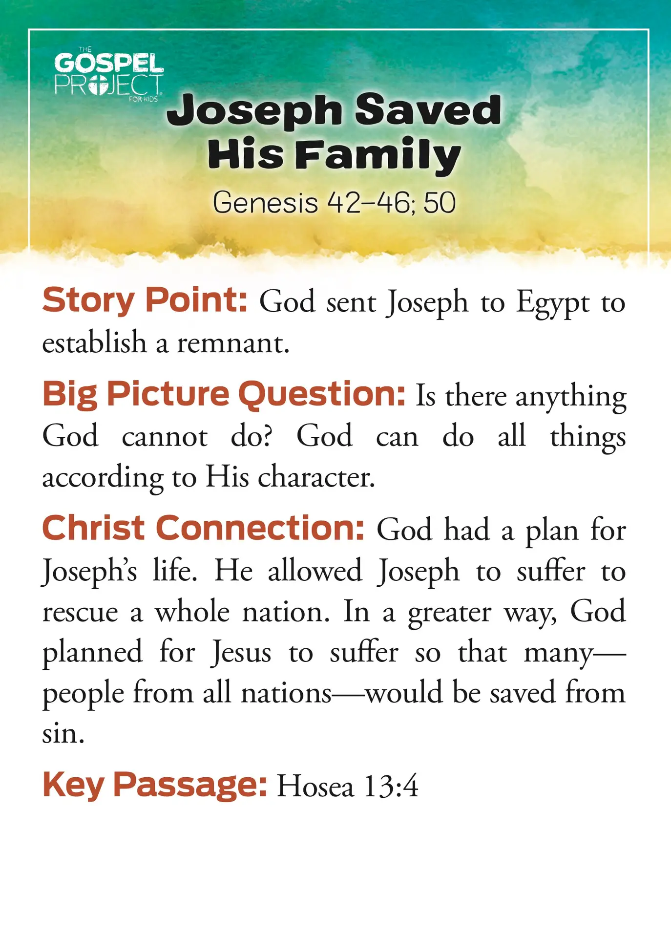 Joseph Saved His Family Family Devotional
