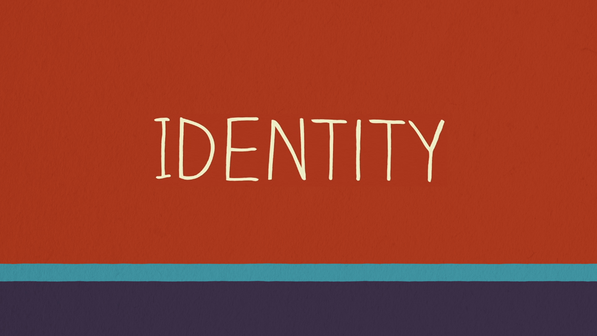 Identity sermon series graphic in hand-drawn letters on rust red, for Who Am I? (Ephesians 1:3-7)