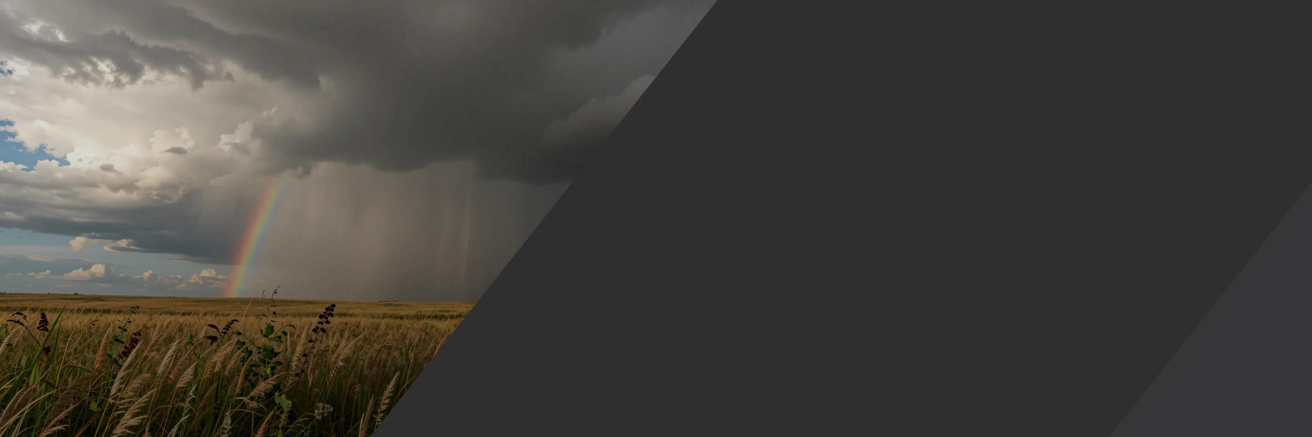 Storm clouds, rain and a rainbow over a Minnesota prairie, bringing every emotion to God