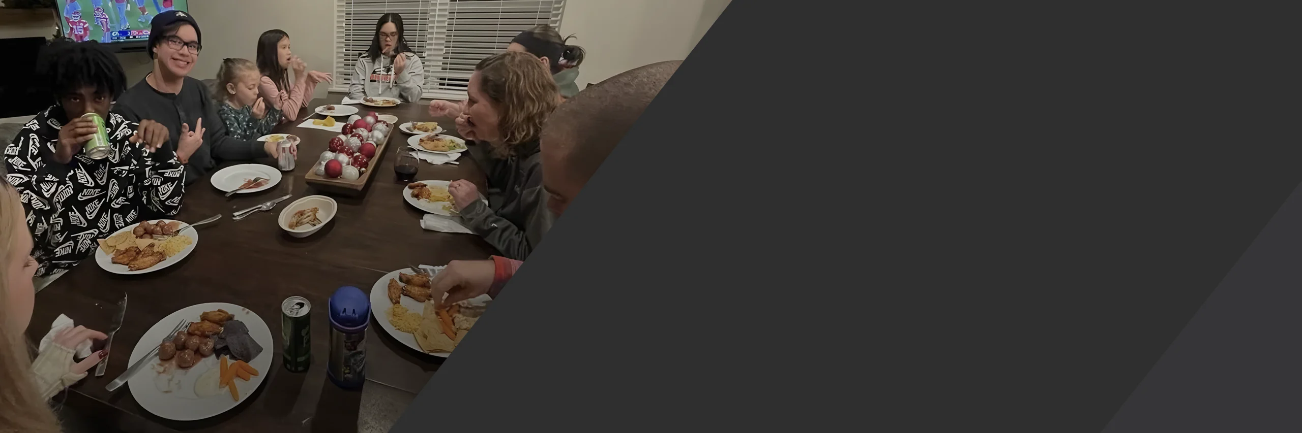 A Clarity Church small group sharing dinner and conversation around a table