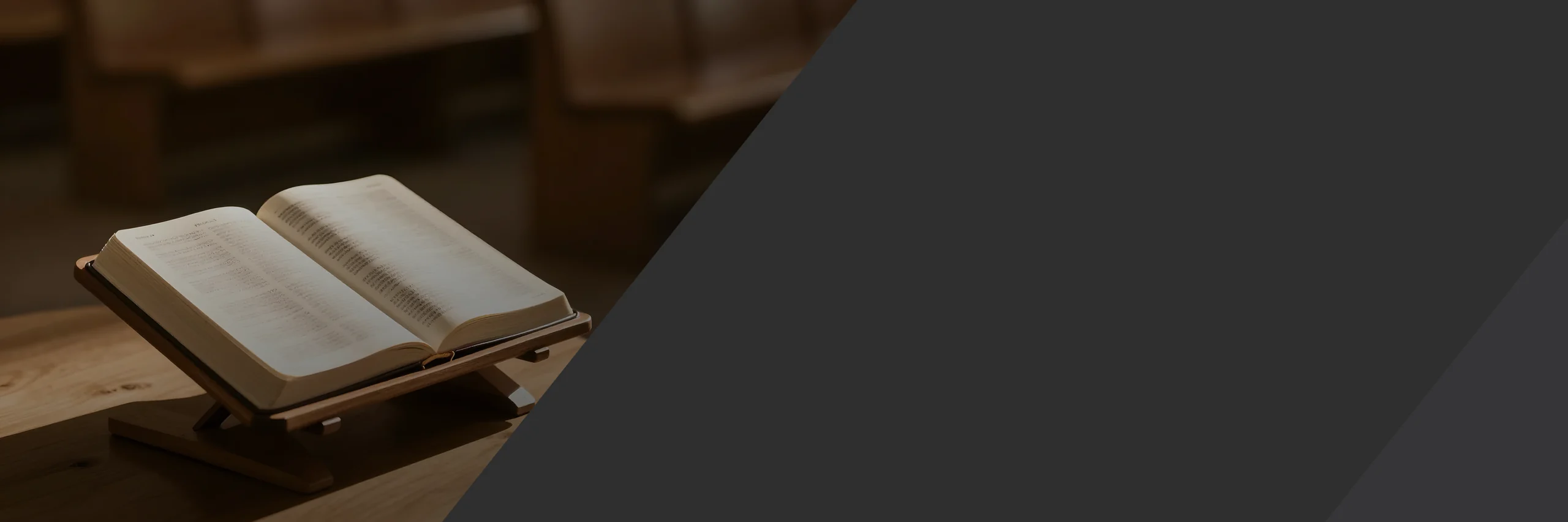 An open Bible on a wooden stand, for Bible study, prayer and help with life's hard questions