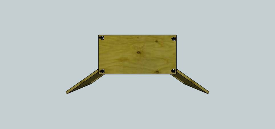 Top view of the plywood rolling storage cart design for portable church setup, with its doors swung open